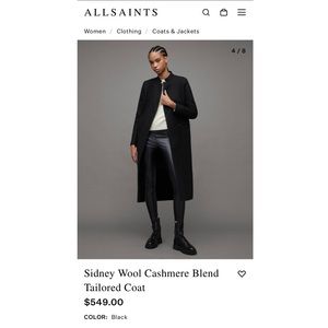All Saints Sidney Wool Cashmere Blend Tailored Coat